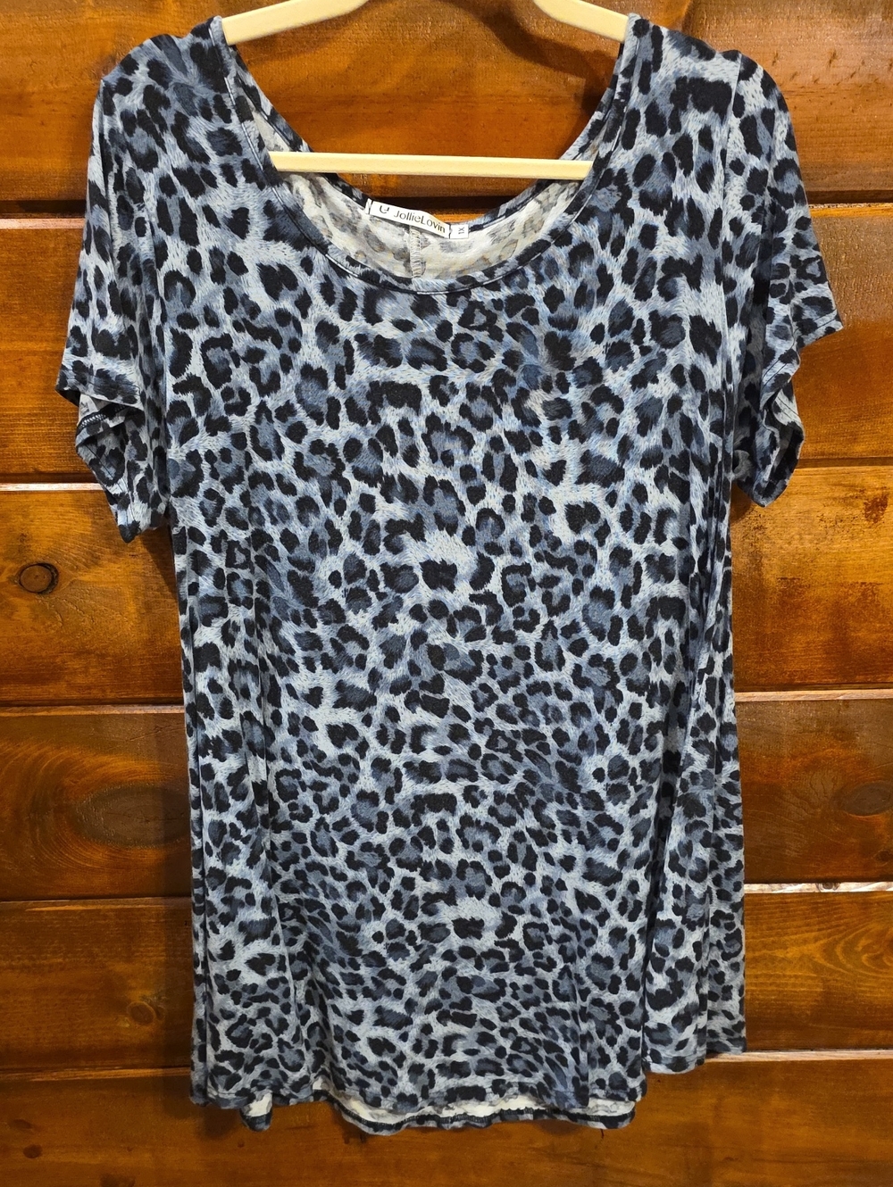 Blue and Black Leopard Print Short Sleeve Tee